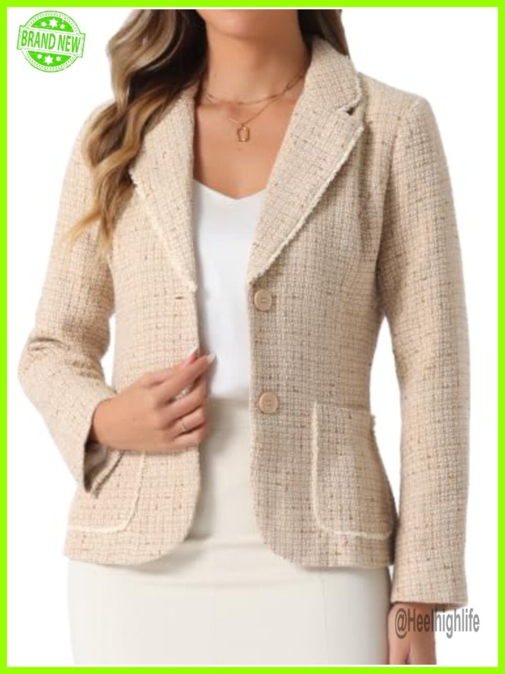 Tweed Blazer Notch Lapel Business Casual Jacket